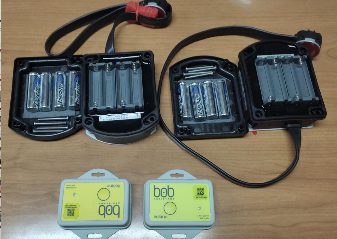 BoB Assistant wireless edge-AI sensors with batteries shown