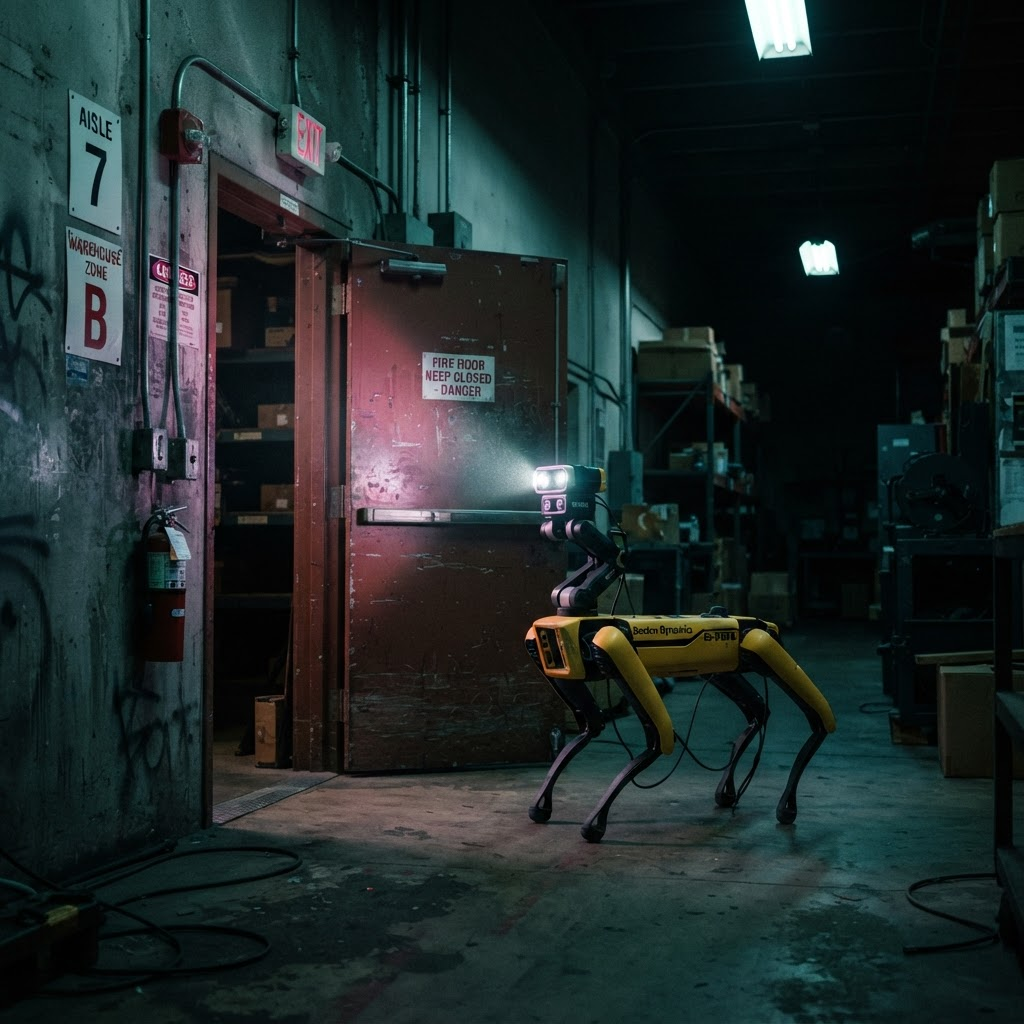 Spot robot detecting an open fire door during an AI visual inspection